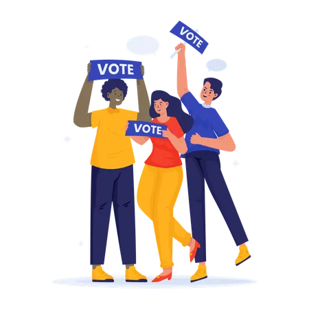 Group of young people in election campaign with vote sign  Illustration