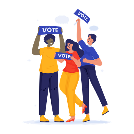 Group of young people in election campaign with vote sign  Illustration