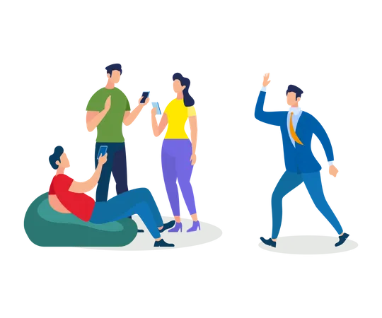 Group of Young People Work and Relaxing Together Illustration