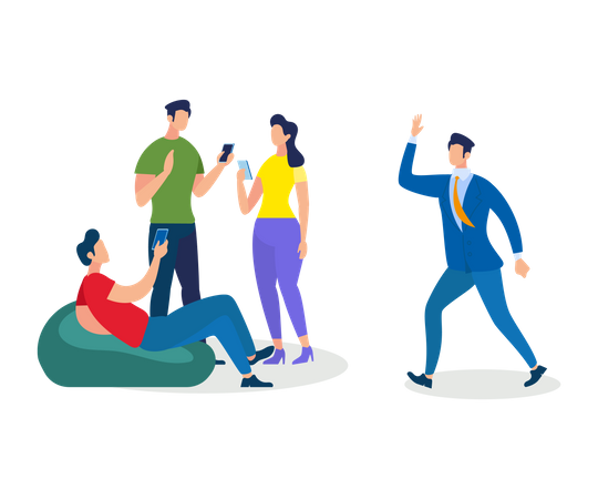 Group of Young People Work and Relaxing Together  Illustration