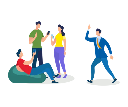 Group of Young People Work and Relaxing Together  Illustration