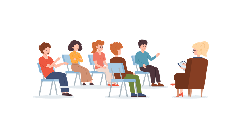 Group therapy for addiction treatment  Illustration