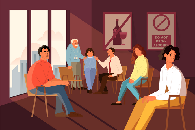 Group therapy for anonymous alcoholics Illustration