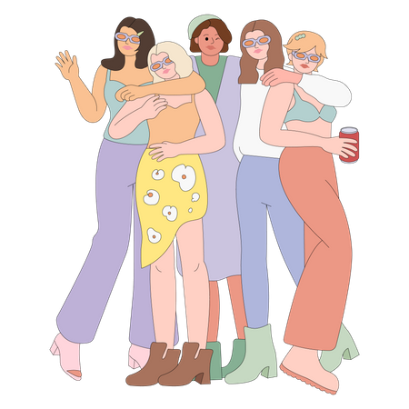 Groupe d'amies entre filles  Illustration