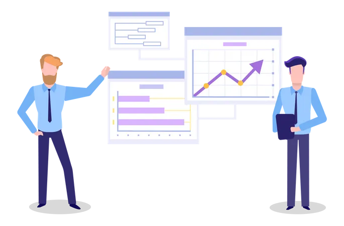 Groupe d'employés effectuant des analyses de données  Illustration