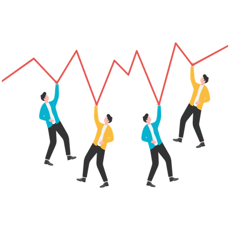 Groupe de traders suspendus sur les graphiques du marché boursier  Illustration