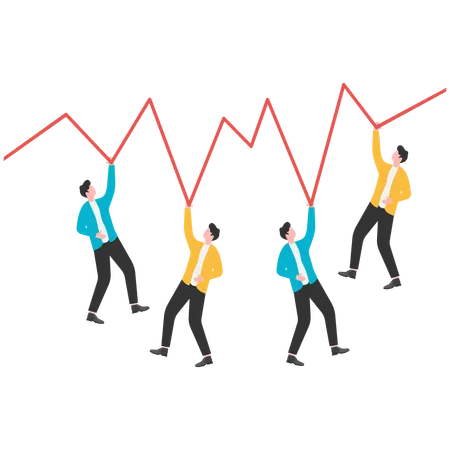 Groupe de traders suspendus sur les graphiques du marché boursier  Illustration