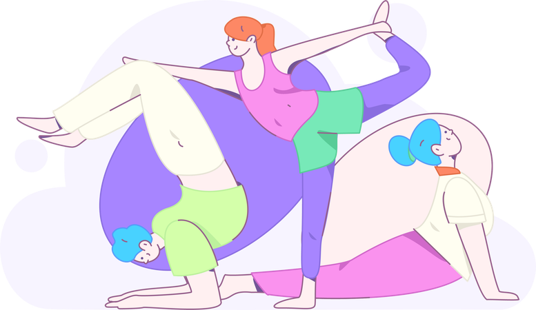 Groupe de filles faisant du yoga  Illustration