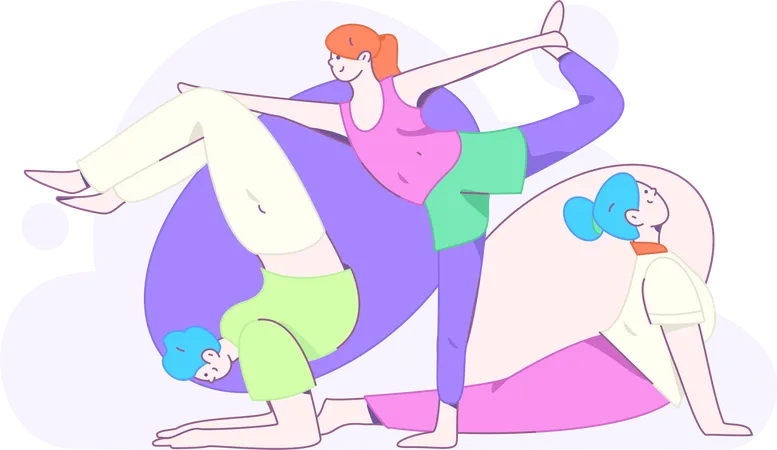 Groupe de filles faisant du yoga  Illustration