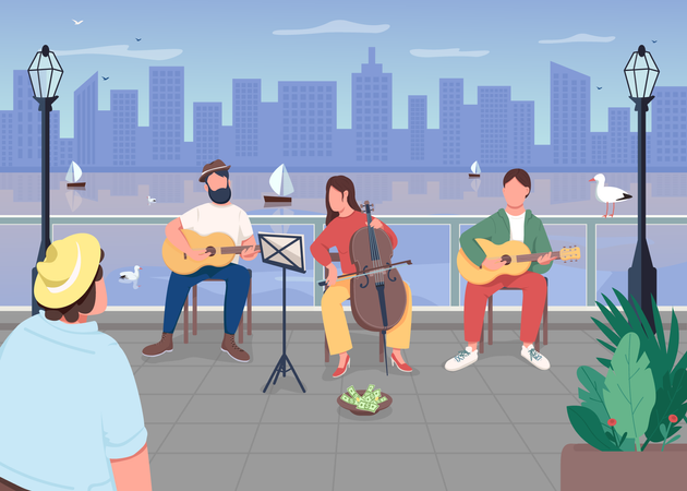 Groupe de musique en ville  Illustration