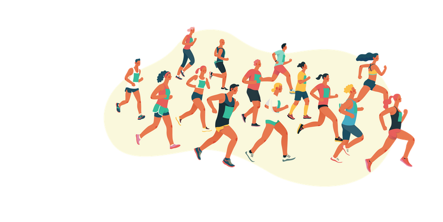 Groupe de personnes courant un marathon  Illustration