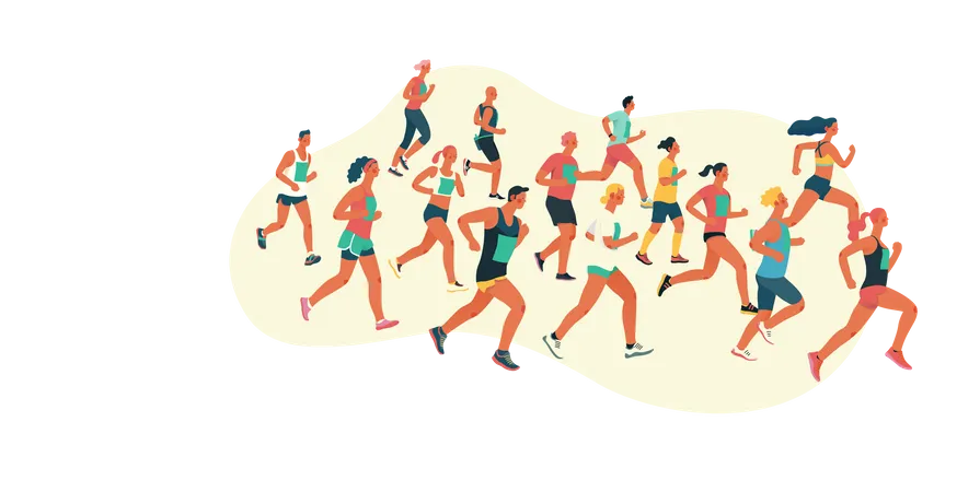 Groupe de personnes courant un marathon  Illustration