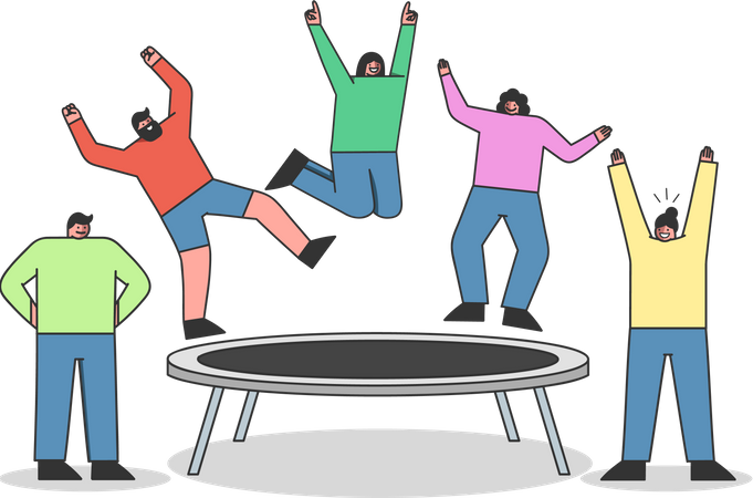 Groupe de personnes sautant sur le trampoline  Illustration