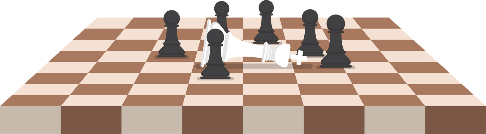 Un groupe de pions d'échecs noirs bat le roi blanc  Illustration