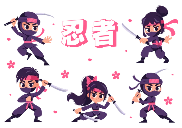 Groupe de ninja avec katana  Illustration