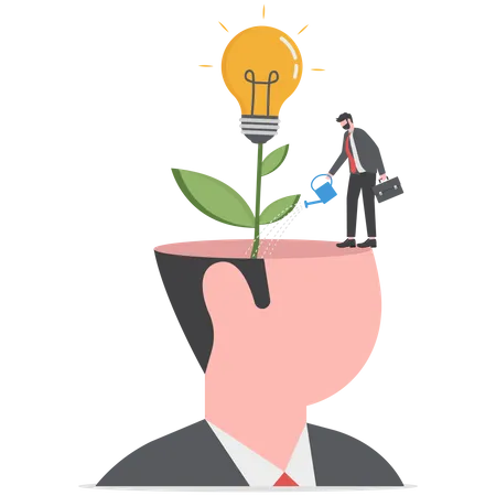 Grow New Idea Plant Innovative Creativity Develop Imagination To Solve Business Problem Personal Growth Or Critical Thinking Concept Businessman Watering Seedling Plant With Lightbulb Idea Flower Illustration