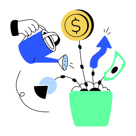 Easy To Edit Doodle Mini Illustration Of Growing Money Illustration