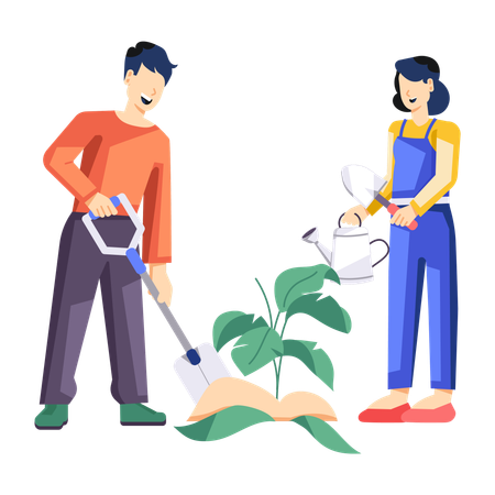 Growing Plants together for saving Earth  Illustration