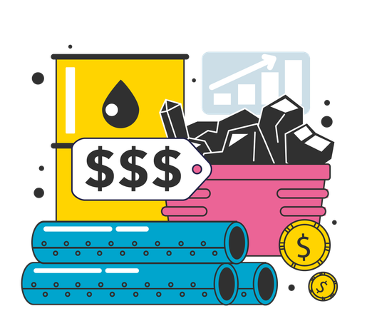 Growth of raw material industries as financial inflation cause.  Illustration