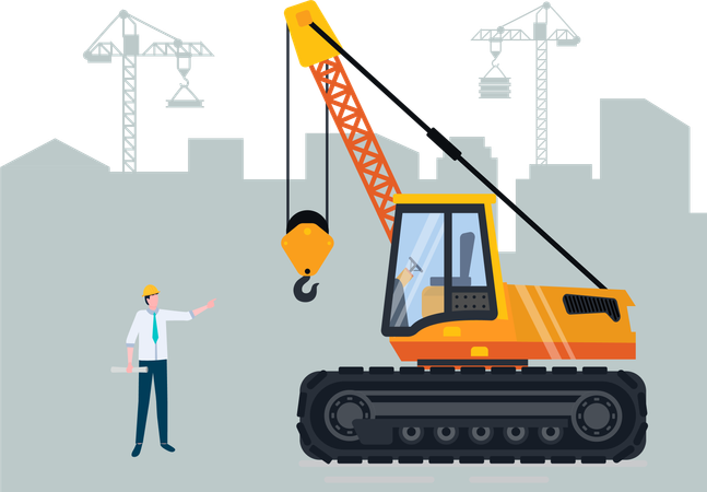 Grúa móvil y contactor.  Illustration