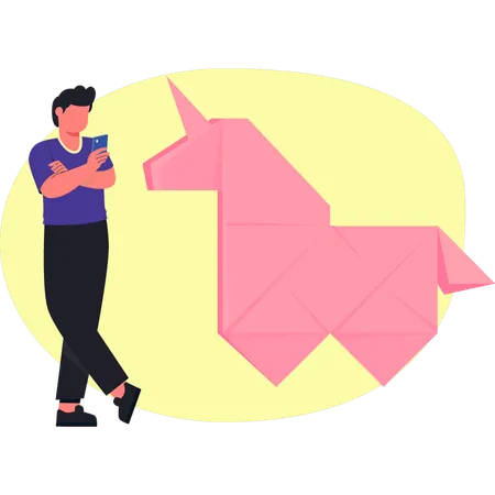 Grulla de origami hecha por un niño  Ilustración