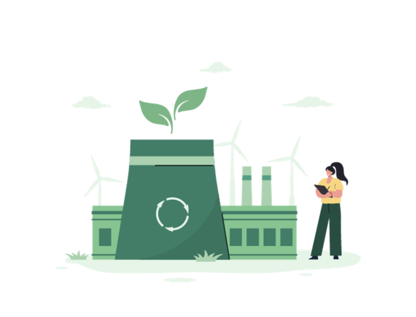 Grüne Industriefabrik mit erneuerbarer Energie  Illustration