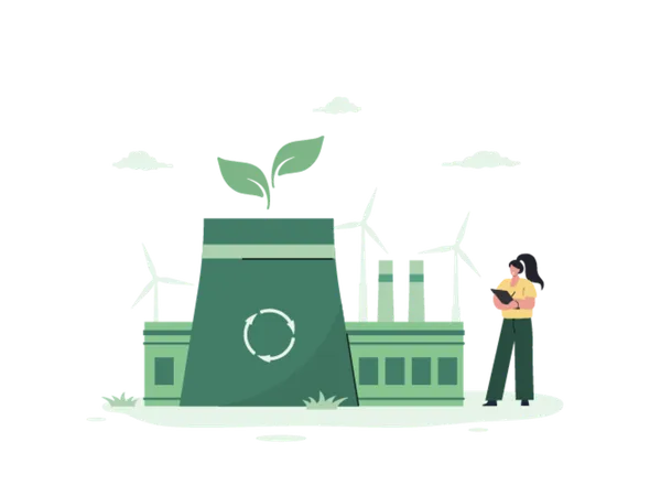 Grüne Industriefabrik mit erneuerbarer Energie  Illustration