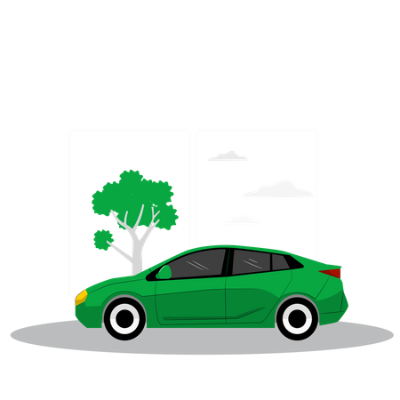 Grünes Auto in der Nähe von Baum geparkt  Illustration