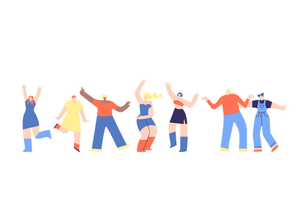 Grupo de amigos bailando  Ilustración