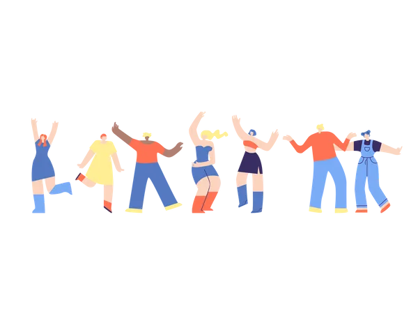 Grupo de amigos bailando  Ilustración