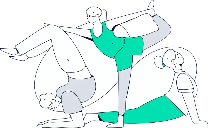 Grupo de chicas haciendo yoga.  Ilustración