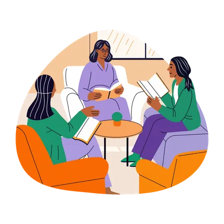 Grupo de chicas leyendo un libro  Ilustración