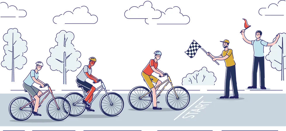 Grupo de ciclistas começando corrida  Ilustração