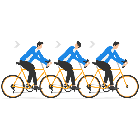 Grupo de equipo de negocios montando juntos en bicicleta tándem  Ilustración