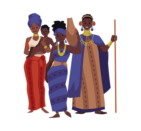 Grupo de personas nativas africanas negras  Ilustración