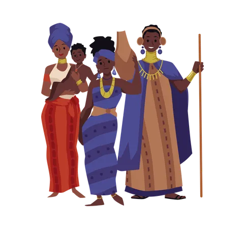 Grupo de personas nativas africanas negras  Ilustración