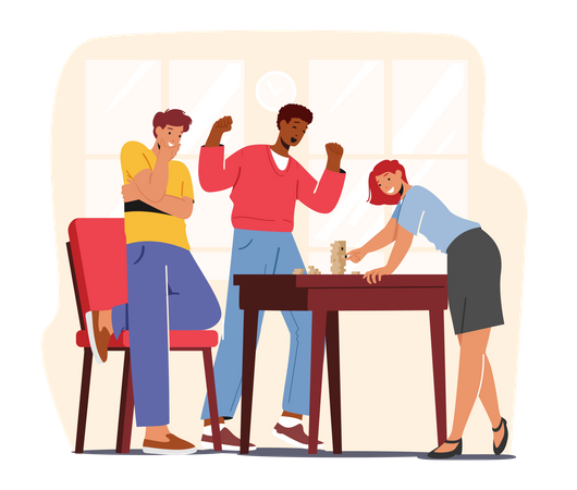 Grupo de jóvenes jugando juegos de mesa  Ilustración