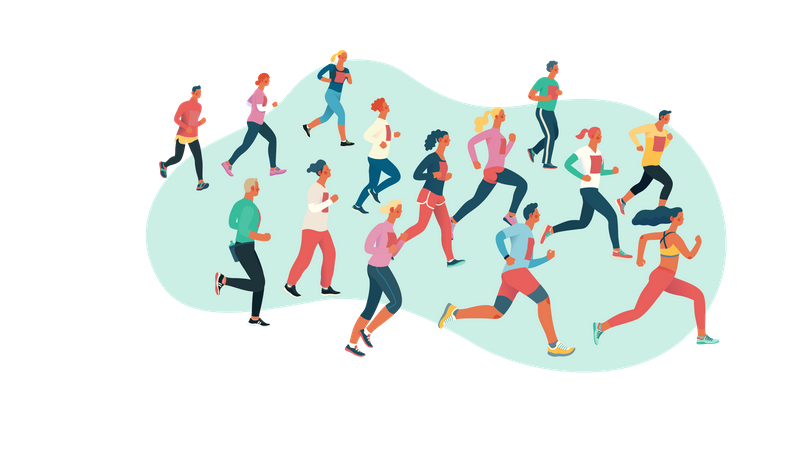 Grupo de corredores de maratona  Ilustração