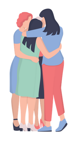 Grupo de mujeres abrazándose juntas  Ilustración