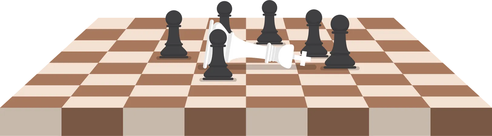 El grupo de peones de ajedrez negros derrota al rey blanco.  Ilustración