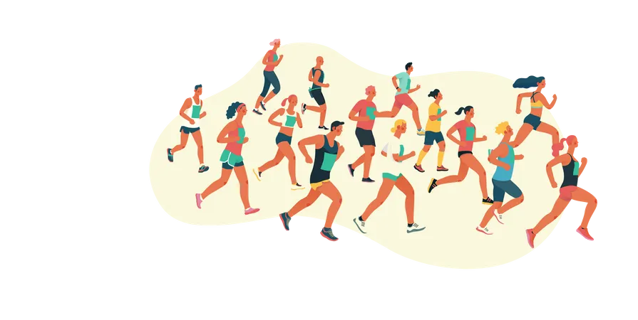 Grupo de personas corriendo en maratón  Ilustración