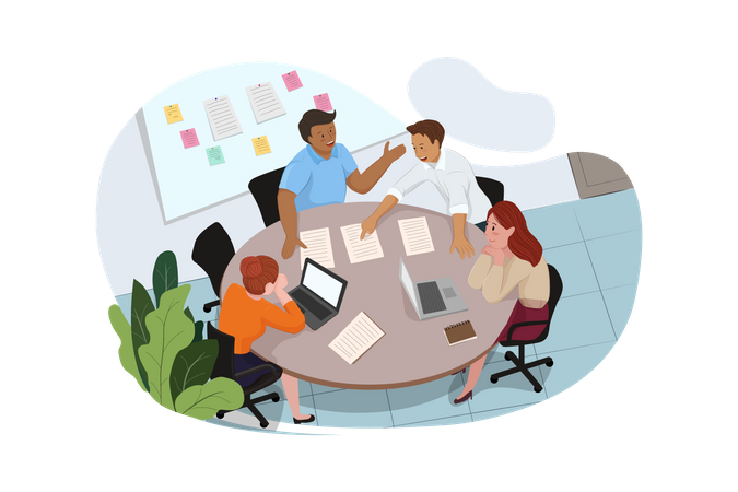 Grupo de personas elaborando un plan de negocios en la oficina  Ilustración