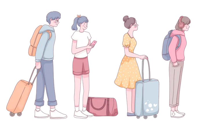 Grupo de personas que viajan  Ilustración