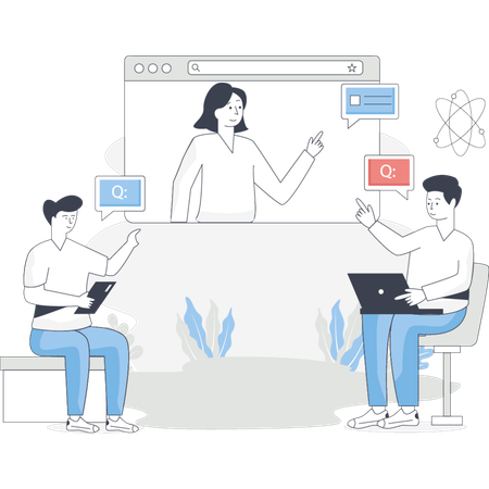 Grupo de pessoas diversas envolvidas em conversas em torno de um laptop, compartilhando ideias e colaborando juntas  Ilustração