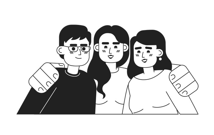 Grupo diverso de personas abrazándose  Ilustración