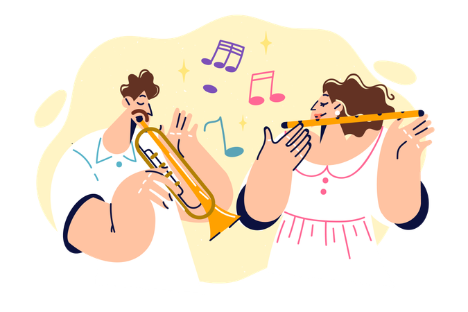 Grupo musical de homem tocando trompete  Ilustração