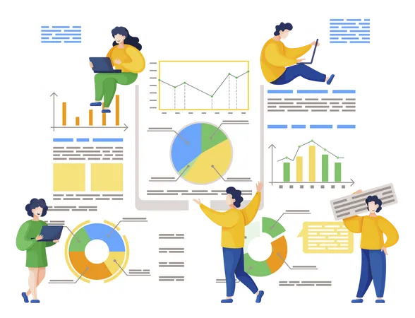 Gruppe von Mitarbeitern, die Analysedaten sammeln  Illustration