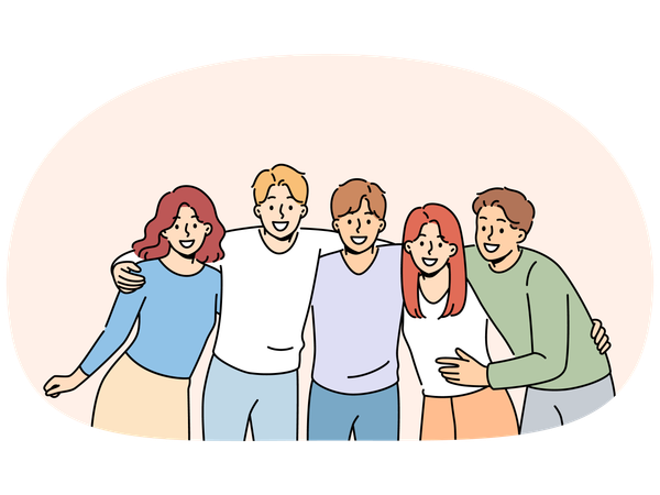 Gruppe von Teenagern High-School-Schülern umarmen und lachen  Illustration