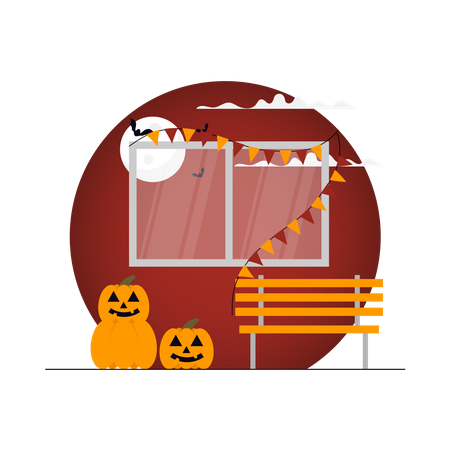 Gruselige Halloween Hausdekoration  Illustration