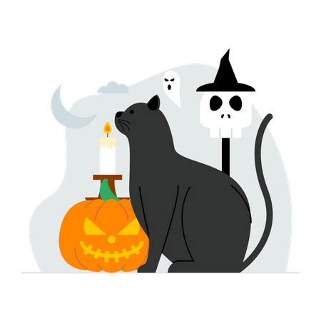 Gruselige Halloween-Katze  Illustration